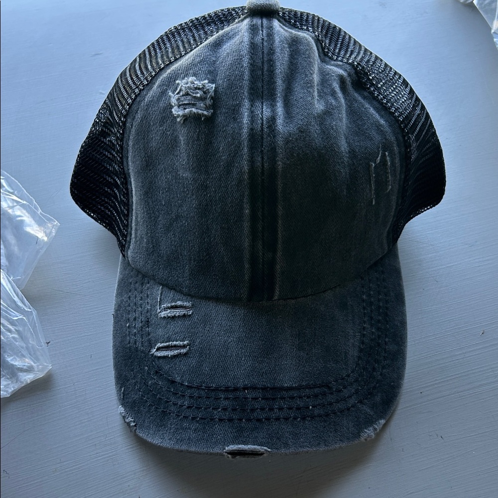 Distressed Black/Charcoal Denim Cap